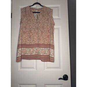 Perch Plus Size Sleeveless Split Neck Button Detail Floral Tank Top 2x Nwt